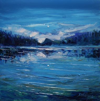 Eveninglight reflections Loch Coille Bharr Knapdale 16x16